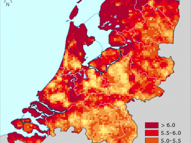 Gemiddelde jaarlijkse windsnelheid januari Nederland 1981-2010